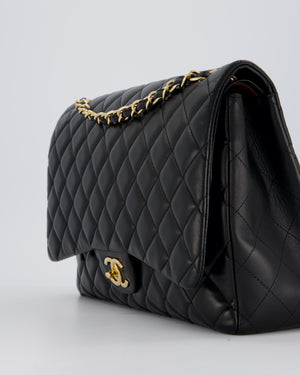 Chanel Black Maxi Single Flap Bag in Black Lambskin Leather with Gold Hardware