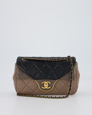 Chanel Taupe Tri-Colour Small Double Flap in Lambskin Leather with Gold Hardware
