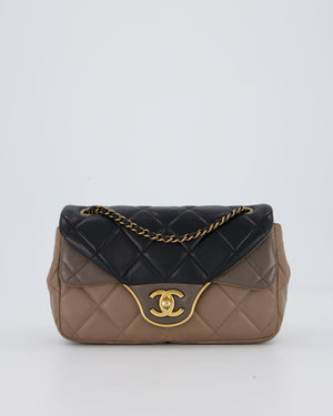 Chanel Taupe Tri-Colour Small Double Flap in Lambskin Leather with Gold Hardware