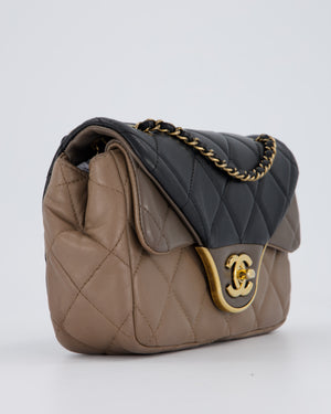 Chanel Taupe Tri-Colour Small Double Flap in Lambskin Leather with Gold Hardware