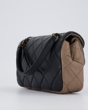 Chanel Taupe Tri-Colour Small Double Flap in Lambskin Leather with Gold Hardware