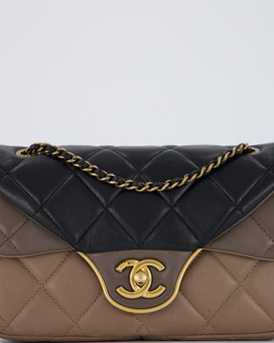Chanel Taupe Tri-Colour Small Double Flap in Lambskin Leather with Gold Hardware
