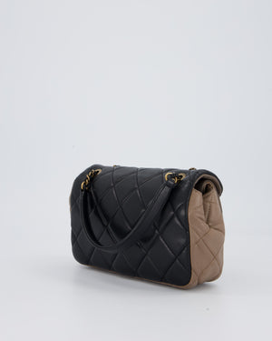 Chanel Taupe Tri-Colour Small Double Flap in Lambskin Leather with Gold Hardware