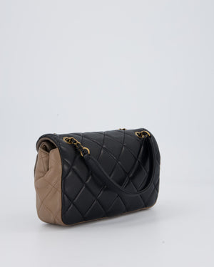 Chanel Taupe Tri-Colour Small Double Flap in Lambskin Leather with Gold Hardware