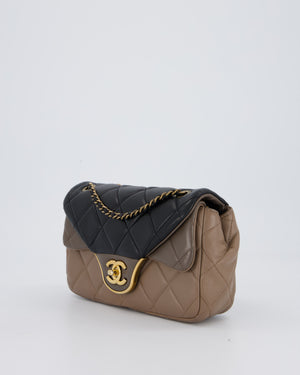 Chanel Taupe Tri-Colour Small Double Flap in Lambskin Leather with Gold Hardware