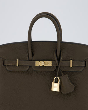 *HOT* Hermès Birkin 25 Retourne Bag in Vert Loden Togo Leather with Permabrass Hardware