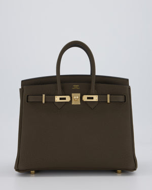 *HOT* Hermès Birkin 25 Retourne Bag in Vert Loden Togo Leather with Permabrass Hardware