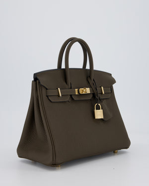 *HOT* Hermès Birkin 25 Retourne Bag in Vert Loden Togo Leather with Permabrass Hardware
