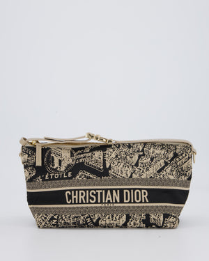 Christian Dior Beige & Black Medium DiorTravel 'Plan de Paris' Pouch In Gold Hardware