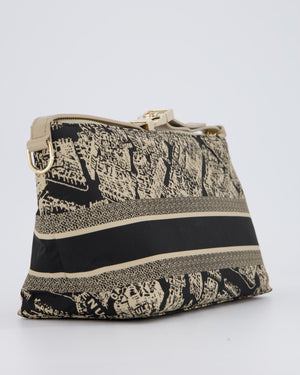 Christian Dior Beige & Black Medium DiorTravel 'Plan de Paris' Pouch In Gold Hardware