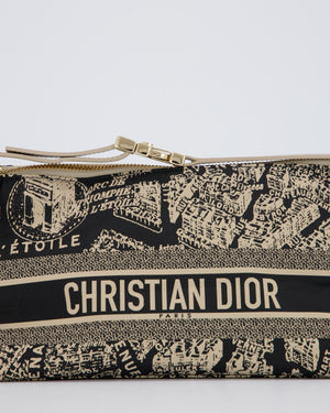 Christian Dior Beige & Black Medium DiorTravel 'Plan de Paris' Pouch In Gold Hardware