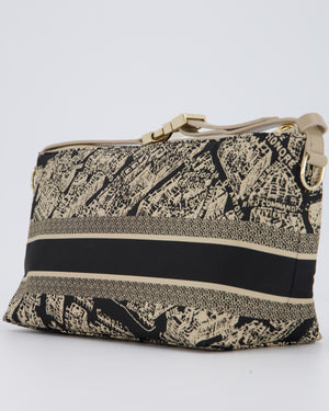 Christian Dior Beige & Black Medium DiorTravel 'Plan de Paris' Pouch In Gold Hardware