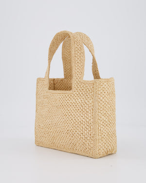 Loewe x Paula's Ibiza Beige Mini Raffia Logo Tote Bag with Pink Flower Detail