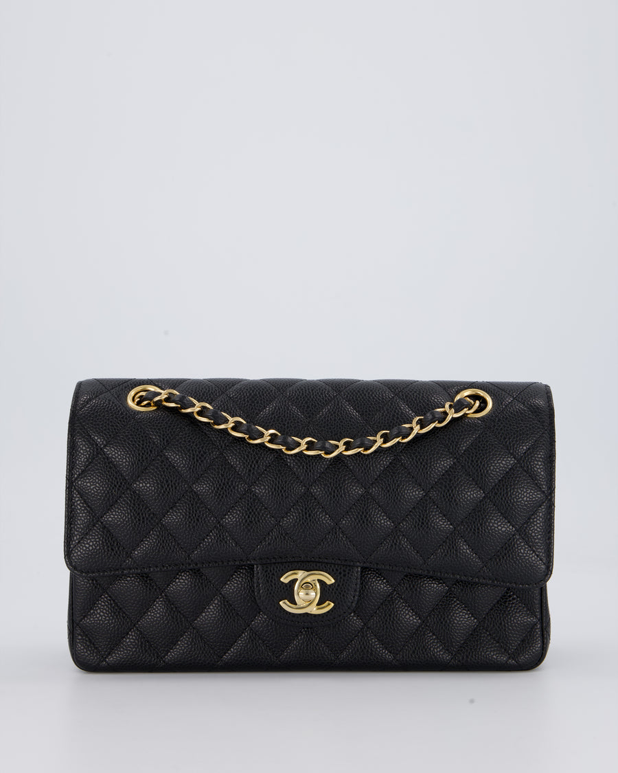 Chanel Black Classic Medium Double Flap Bag in Caviar Leather with Gold Hardware
