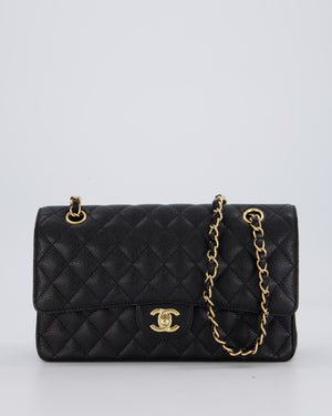 Chanel Black Classic Medium Double Flap Bag in Caviar Leather with Gold Hardware