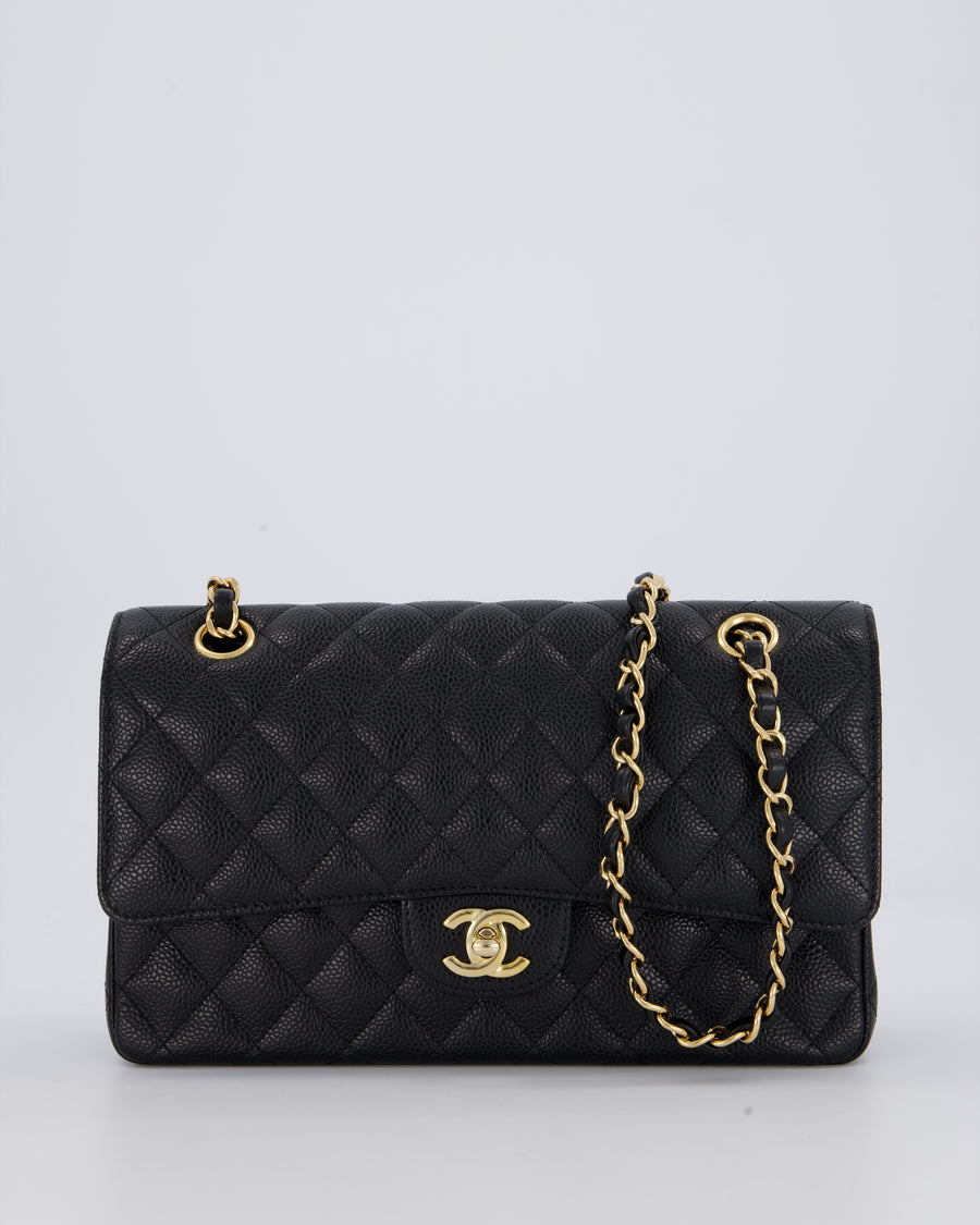 Chanel Black Classic Medium Double Flap Bag in Caviar Leather with Gold Hardware