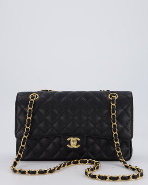 Chanel Black Classic Medium Double Flap Bag in Caviar Leather with Gold Hardware