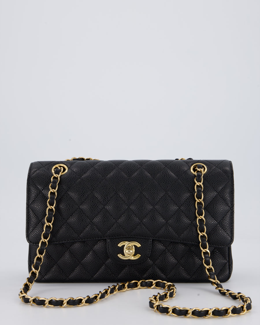 Chanel Black Classic Medium Double Flap Bag in Caviar Leather with Gold Hardware