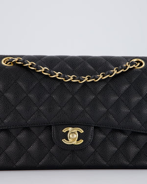 Chanel Black Classic Medium Double Flap Bag in Caviar Leather with Gold Hardware