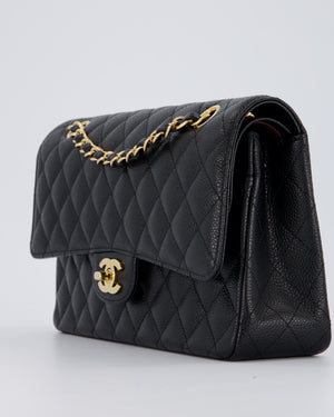 Chanel Black Classic Medium Double Flap Bag in Caviar Leather with Gold Hardware