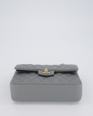 Chanel Grey Small Classic Double Flap Bag in Caviar Leather with Champagne Gold Hardware