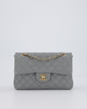 Chanel Grey Small Classic Double Flap Bag in Caviar Leather with Champagne Gold Hardware