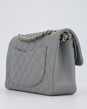 Chanel Grey Small Classic Double Flap Bag in Caviar Leather with Champagne Gold Hardware