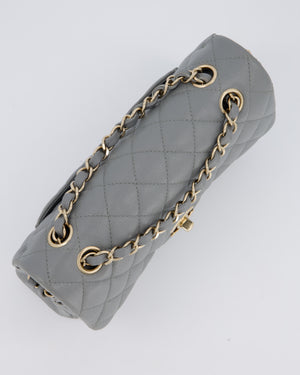 Chanel Grey Small Classic Double Flap Bag in Caviar Leather with Champagne Gold Hardware