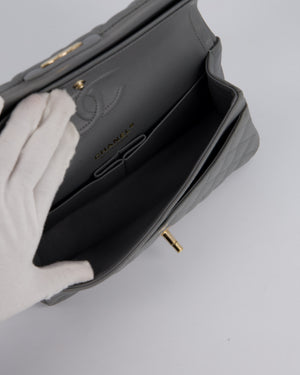 Chanel Grey Small Classic Double Flap Bag in Caviar Leather with Champagne Gold Hardware