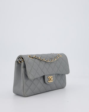 Chanel Grey Small Classic Double Flap Bag in Caviar Leather with Champagne Gold Hardware