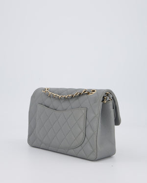 Chanel Grey Small Classic Double Flap Bag in Caviar Leather with Champagne Gold Hardware