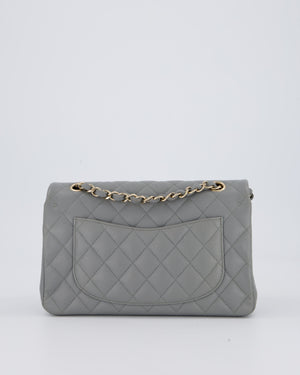 Chanel Grey Small Classic Double Flap Bag in Caviar Leather with Champagne Gold Hardware