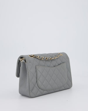 Chanel Grey Small Classic Double Flap Bag in Caviar Leather with Champagne Gold Hardware