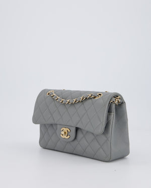Chanel Grey Small Classic Double Flap Bag in Caviar Leather with Champagne Gold Hardware
