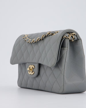 Chanel Grey Small Classic Double Flap Bag in Caviar Leather with Champagne Gold Hardware