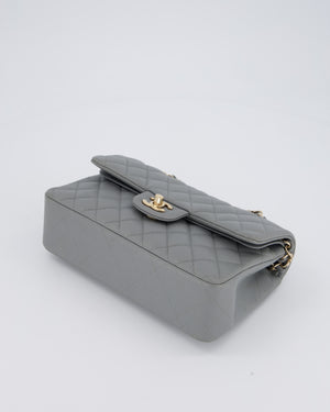 Chanel Grey Small Classic Double Flap Bag in Caviar Leather with Champagne Gold Hardware