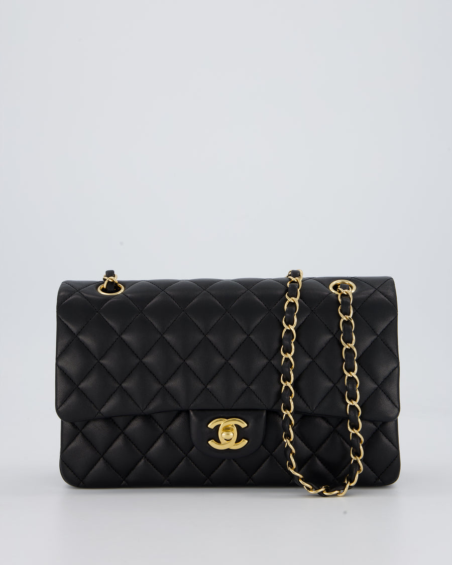 Chanel Black Medium Classic Double Flap Bag in Lambskin Leather with Gold Hardware