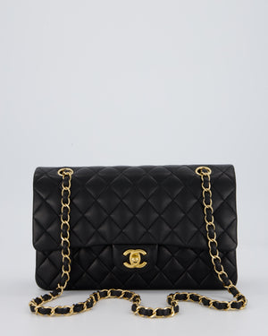 Chanel Black Medium Classic Double Flap Bag in Lambskin Leather with Gold Hardware