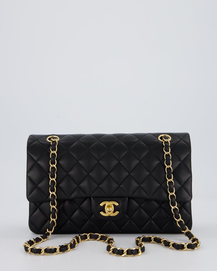 Chanel Black Medium Classic Double Flap Bag in Lambskin Leather with Gold Hardware