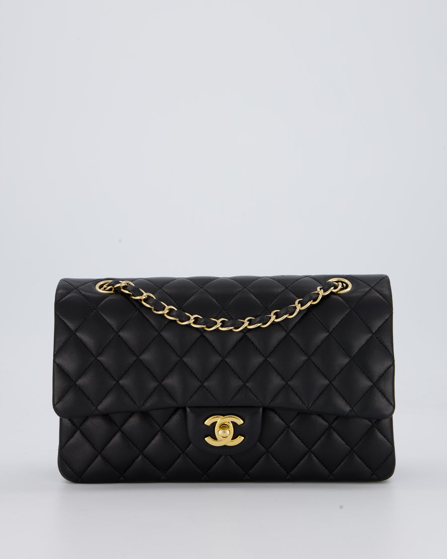 Chanel Black Medium Classic Double Flap Bag in Lambskin Leather with Gold Hardware