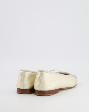 Chanel Gold Metallic Leather Ballet Flats with Silk Cap Toe and CC Logo Size EU 39C