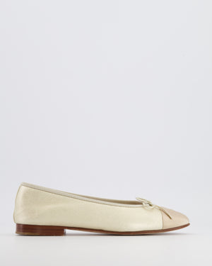 Chanel Gold Metallic Leather Ballet Flats with Silk Cap Toe and CC Logo Size EU 39C