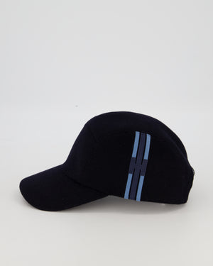 Hermès Navy Cashmere Nevada H Stripe Cap Size 58