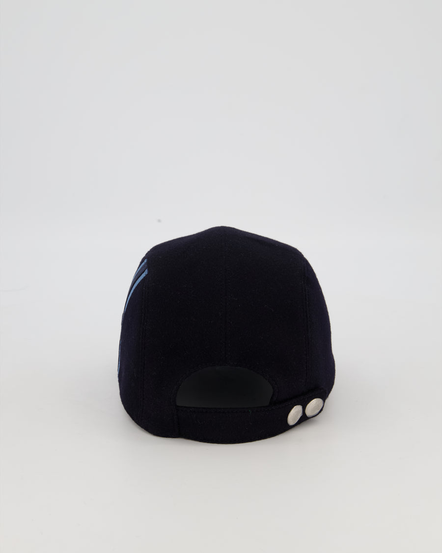 Hermès Navy Cashmere Nevada H Stripe Cap Size 58