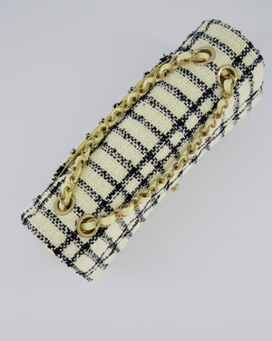 Chanel Pastel Yellow, Black Check Tweed Medium Classic Double Flap Bag with Champagne Gold Hardware