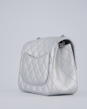Chanel Silver CC Coco Crush Mini Square Bag in Caviar Leather with Silver Hardware