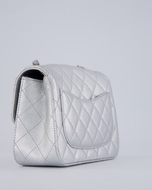 Chanel Silver CC Coco Crush Mini Square Bag in Caviar Leather with Silver Hardware