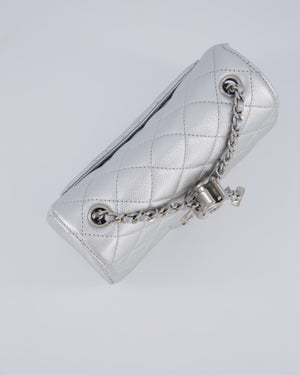 Chanel Silver CC Coco Crush Mini Square Bag in Caviar Leather with Silver Hardware