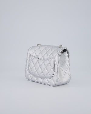Chanel Silver CC Coco Crush Mini Square Bag in Caviar Leather with Silver Hardware