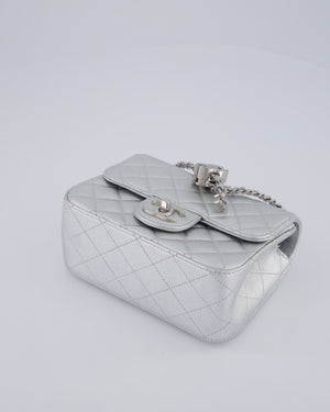 Chanel Silver CC Coco Crush Mini Square Bag in Caviar Leather with Silver Hardware